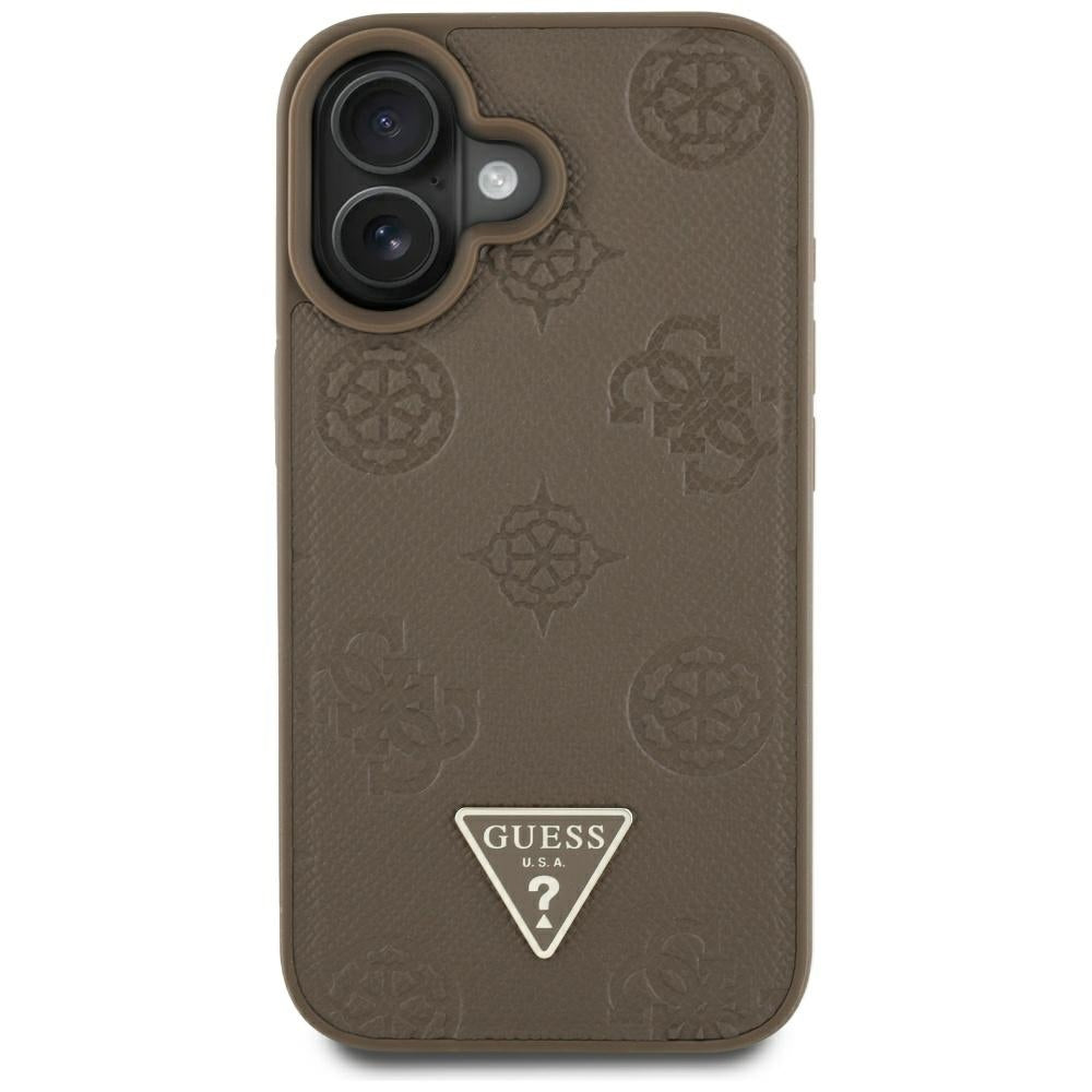 Husa de protectie Guess Peony Grained Hot Stamp Triangle MagSafe (GUHMP16SPGBTMW) compatibil cu iPhone 16, Maro