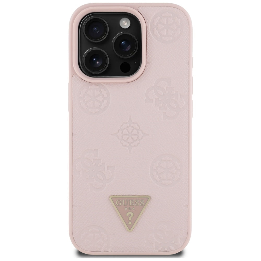 Husa de protectie Guess Peony Grained Hot Stamp Triangle MagSafe (GUHMP16LPGBTMP) compatibil cu iPhone 16 Pro, Roz
