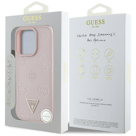Husa de protectie Guess Peony Grained Hot Stamp Triangle MagSafe (GUHMP16LPGBTMP) compatibil cu iPhone 16 Pro, Roz