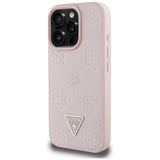 Husa de protectie Guess Peony Grained Hot Stamp Triangle MagSafe (GUHMP16LPGBTMP) compatibil cu iPhone 16 Pro, Roz