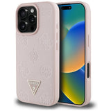 Husa de protectie Guess Peony Grained Hot Stamp Triangle MagSafe (GUHMP16LPGBTMP) compatibil cu iPhone 16 Pro, Roz