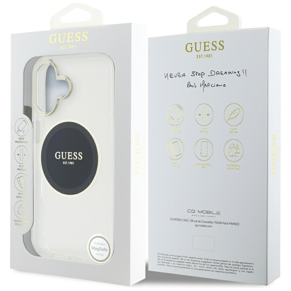 Husa de protectie Guess IML Metal Colored Circle MagSafe (GUHMP16SHTDRCEDK) compatibil cu iPhone 16, Negru