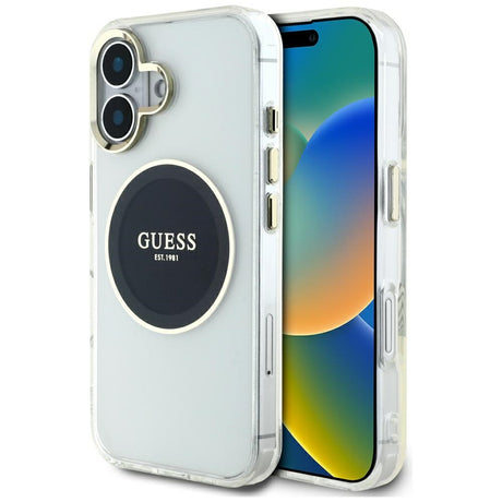 Husa de protectie Guess IML Metal Colored Circle MagSafe (GUHMP16SHTDRCEDK) compatibil cu iPhone 16, Negru