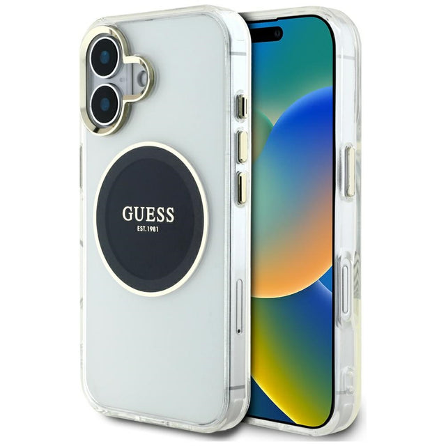 Husa de protectie Guess IML Metal Colored Circle MagSafe (GUHMP16SHTDRCEDK) compatibil cu iPhone 16, Negru