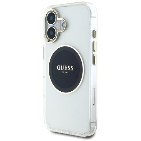 Husa de protectie Guess IML Metal Colored Circle MagSafe (GUHMP16SHTDRCEDK) compatibil cu iPhone 16, Negru