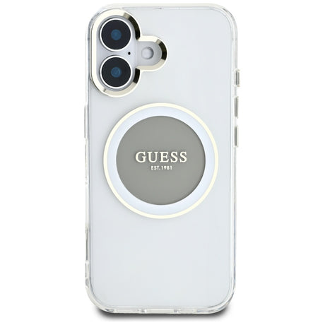 Husa de protectie Guess IML Metal Colored Circle MagSafe (GUHMP16SHTDRCEDG) compatibil cu iPhone 16, Gri
