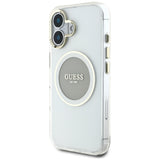 Husa de protectie Guess IML Metal Colored Circle MagSafe (GUHMP16SHTDRCEDG) compatibil cu iPhone 16, Gri