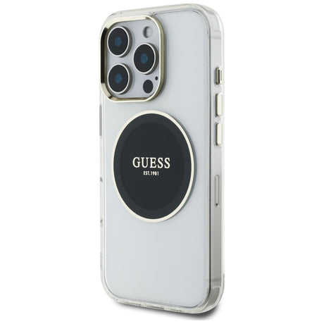 Husa de protectie Guess IML Metal Colored Circle MagSafe (GUHMP16LHTDRCEDK) compatibil cu iPhone 16 Pro, Negru