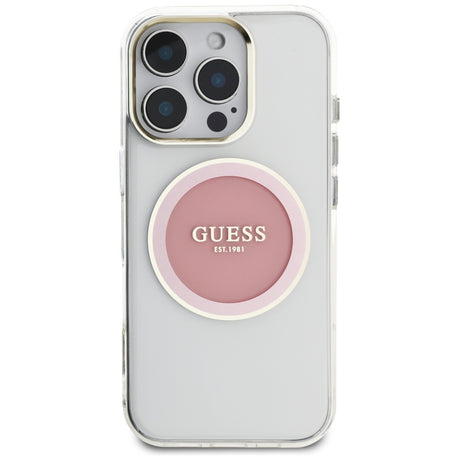 Husa de protectie Guess IML Metal Colored Circle MagSafe (GUHMP16LHTDRCEDP) compatibil cu iPhone 16 Pro, Roz