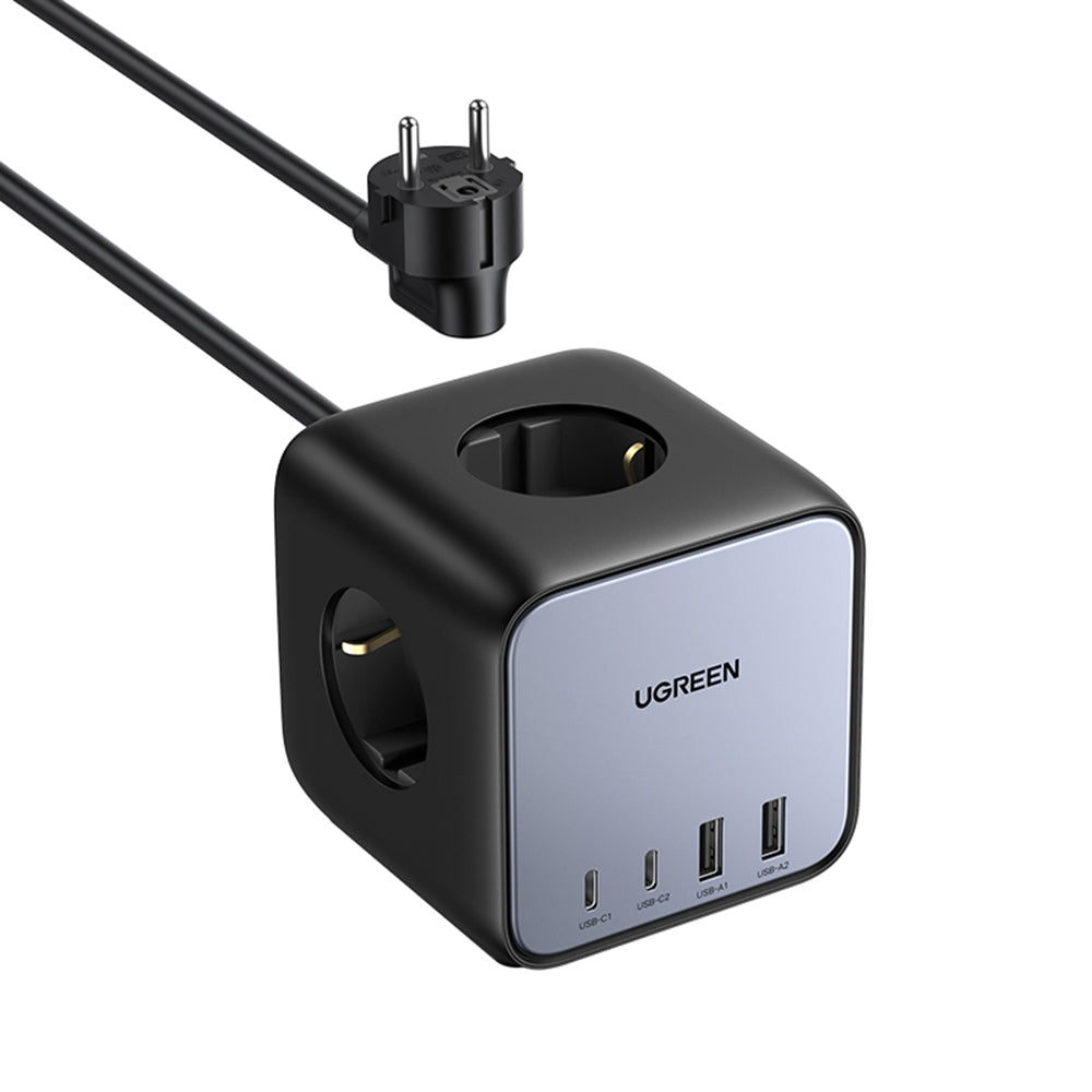 Incarcator Ugreen DigiNest Cube 7in1 CD268 (60113), GaN, Fast Charge, 2x USB-C, 2x USB, 3x AC, 2990W, 13A, PD65W, Negru