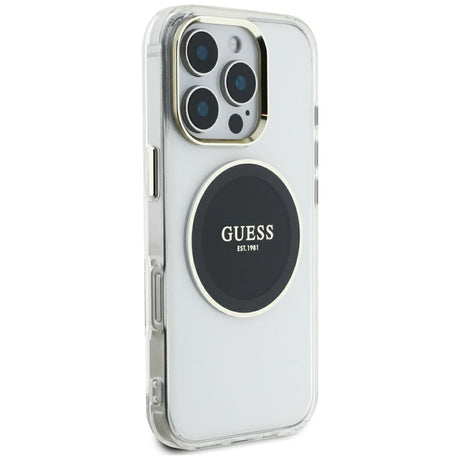 Husa de protectie Guess IML Metal Colored Circle MagSafe (GUHMP16XHTDRCEDK) compatibil cu iPhone 16 Pro Max, Negru