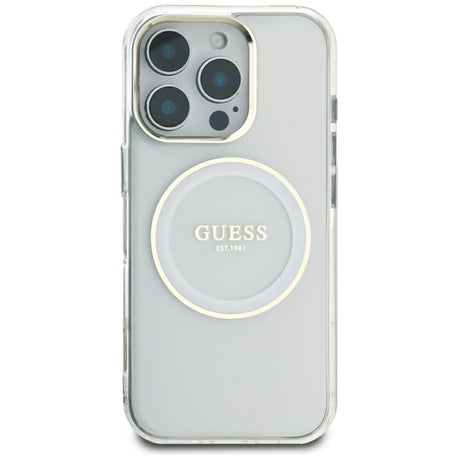 Husa de protectie Guess IML Metal Colored Circle MagSafe (GUHMP16XHTDRCEDH) compatibil cu iPhone 16 Pro Max, Alb
