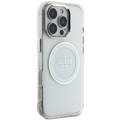Husa de protectie Guess IML Metal Colored Circle MagSafe (GUHMP16XHTDRCEDH) compatibil cu iPhone 16 Pro Max, Alb