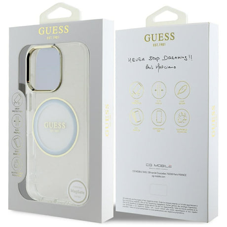 Husa de protectie Guess IML Metal Colored Circle MagSafe (GUHMP16XHTDRCEDH) compatibil cu iPhone 16 Pro Max, Alb