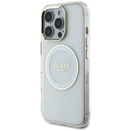 Husa de protectie Guess IML Metal Colored Circle MagSafe (GUHMP16XHTDRCEDH) compatibil cu iPhone 16 Pro Max, Alb