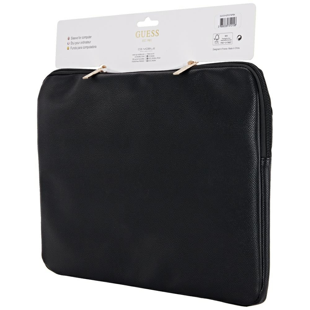 Geanta Guess Computer Sleeve Grained Triangle Logo (GUCS14ZPGTSPSK), for Laptop, Tablet 14", Zipper, Pocket, Eco-Leather, Negru