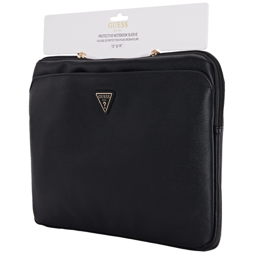 Geanta Guess Computer Sleeve Grained Triangle Logo (GUCS14ZPGTSPSK), for Laptop, Tablet 14", Zipper, Pocket, Eco-Leather, Negru