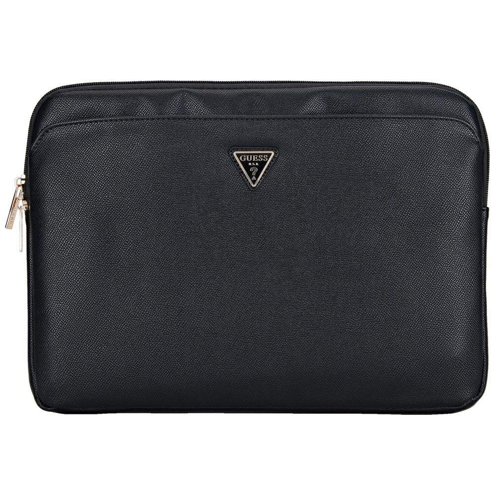 Geanta Guess Computer Sleeve Grained Triangle Logo (GUCS14ZPGTSPSK), for Laptop, Tablet 14", Zipper, Pocket, Eco-Leather, Negru