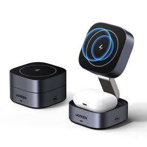 Incarcator Ugreen Wireless 2in1 W526 (35278), MagSafe, for iPhone, Apple Watch, AirPods, USB-C, Foldable, 25W, 3A, Qi2- Black