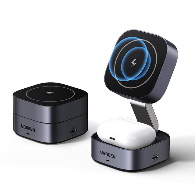Incarcator Ugreen Wireless 2in1 W526 (35278), MagSafe, for iPhone, Apple Watch, AirPods, USB-C, Foldable, 25W, 3A, Qi2- Black
