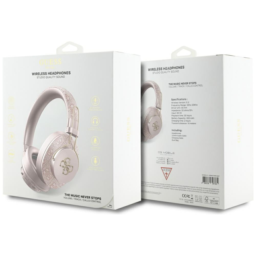 Casti Guess Wireless 4G Metal Logo (GUBHS72P4FC4MP), Bluetooth 5.3, ENC, USB-C, Eco-Leather, On-ear, 300mAh, Roz