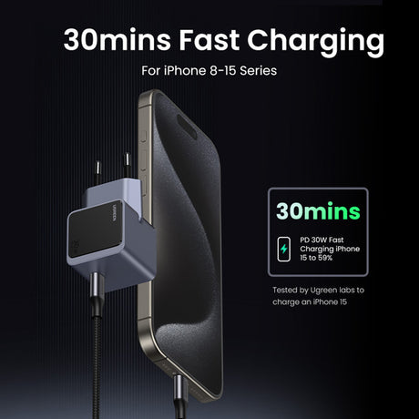 Incarcator Ugreen Nexode S X503 (35041), Type-C, GaN, Fast Charging, 30W, 3A, PD3.0, QC4.0+, Gri