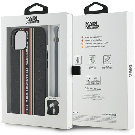 Husa de protectie Karl Lagerfeld Saffiano Athleisure Stripes Cord (KLHCP15SPAMSCNSR) compatibil cu iPhone 15, Rosu
