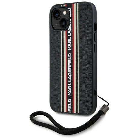 Husa de protectie Karl Lagerfeld Saffiano Athleisure Stripes Cord (KLHCP15SPAMSCNSR) compatibil cu iPhone 15, Rosu