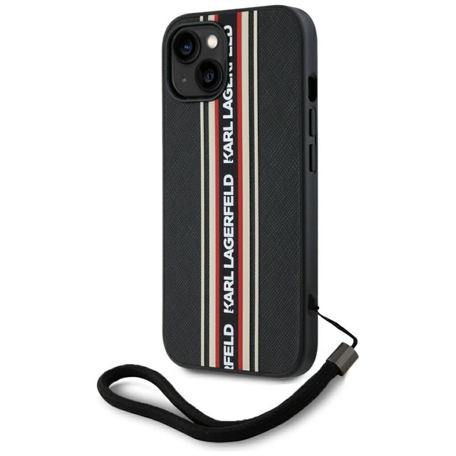 Husa de protectie Karl Lagerfeld Saffiano Athleisure Stripes Cord (KLHCP15SPAMSCNSR) compatibil cu iPhone 15, Rosu