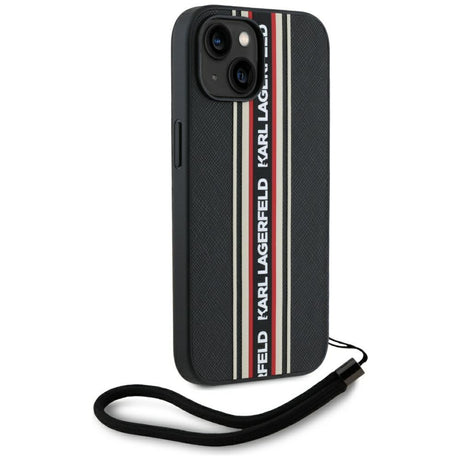 Husa de protectie Karl Lagerfeld Saffiano Athleisure Stripes Cord (KLHCP15SPAMSCNSR) compatibil cu iPhone 15, Rosu