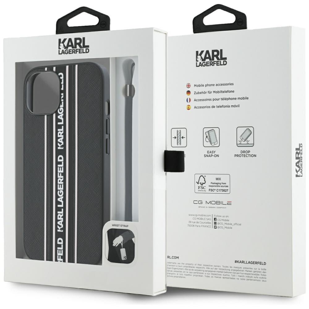 Husa de protectie Karl Lagerfeld Saffiano Athleisure Stripes Cord (KLHCP15SPAMSCNSP) compatibil cu iPhone 15, Roz