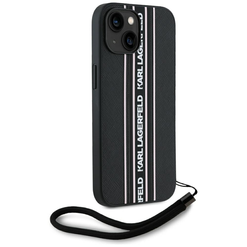 Husa de protectie Karl Lagerfeld Saffiano Athleisure Stripes Cord (KLHCP15SPAMSCNSP) compatibil cu iPhone 15, Roz