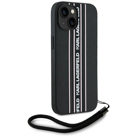Husa de protectie Karl Lagerfeld Saffiano Athleisure Stripes Cord (KLHCP15SPAMSCNSP) compatibil cu iPhone 15, Roz