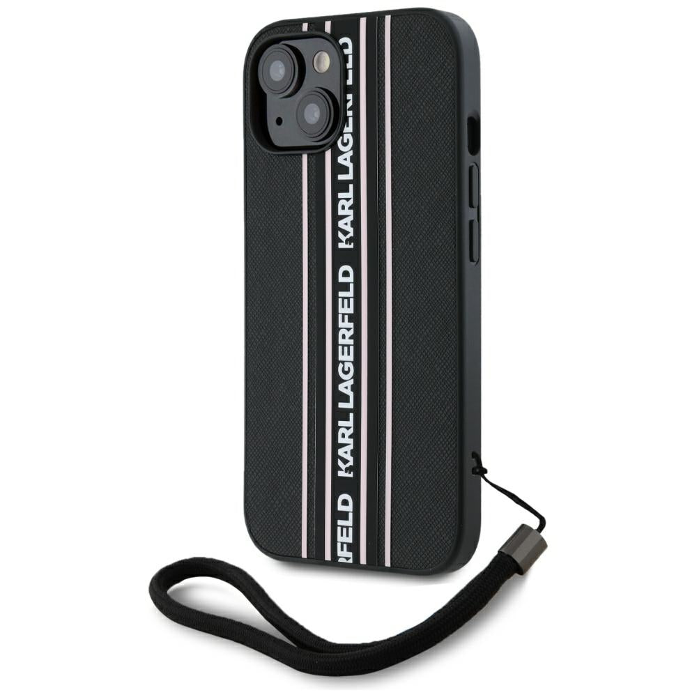 Husa de protectie Karl Lagerfeld Saffiano Athleisure Stripes Cord (KLHCP15SPAMSCNSP) compatibil cu iPhone 15, Roz