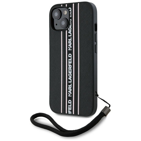 Husa de protectie Karl Lagerfeld Saffiano Athleisure Stripes Cord (KLHCP15SPAMSCNSP) compatibil cu iPhone 15, Roz