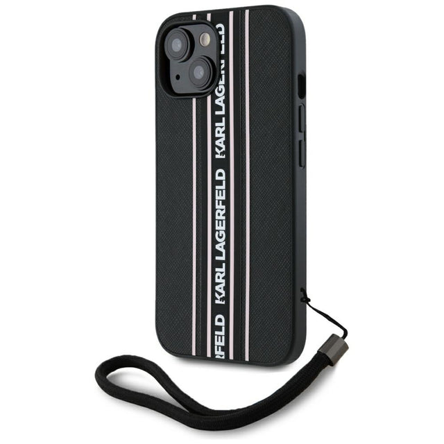 Husa de protectie Karl Lagerfeld Saffiano Athleisure Stripes Cord (KLHCP15SPAMSCNSP) compatibil cu iPhone 15, Roz