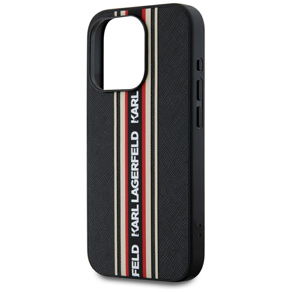 Husa de protectie Karl Lagerfeld Saffiano Athleisure Stripes Cord (KLHCP15LPAMSCNSR) compatibil cu iPhone 15 Pro, Rosu