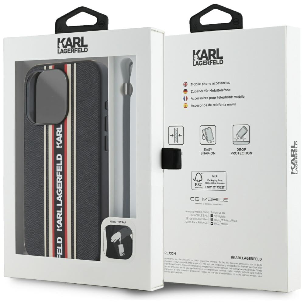 Husa de protectie Karl Lagerfeld Saffiano Athleisure Stripes Cord (KLHCP15LPAMSCNSR) compatibil cu iPhone 15 Pro, Rosu