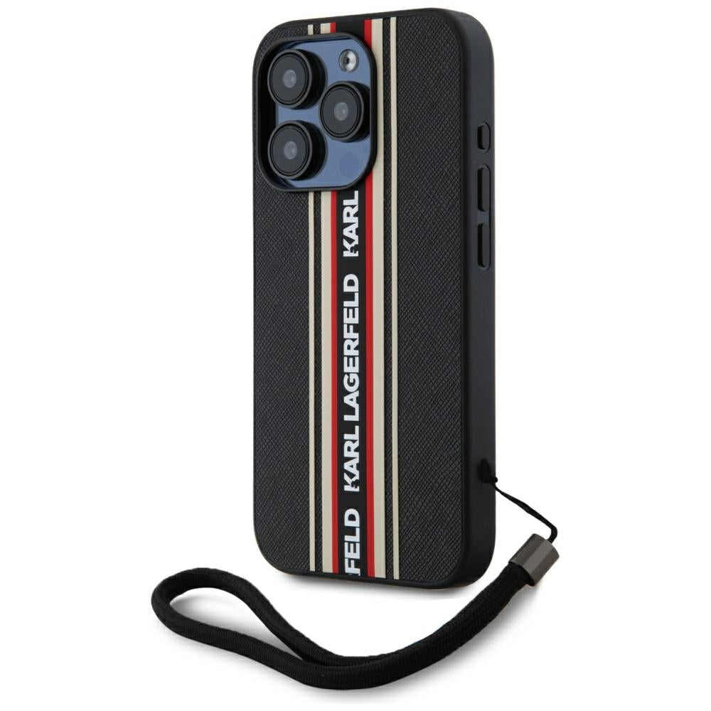 Husa de protectie Karl Lagerfeld Saffiano Athleisure Stripes Cord (KLHCP15LPAMSCNSR) compatibil cu iPhone 15 Pro, Rosu