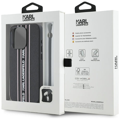 Husa de protectie Karl Lagerfeld Saffiano Athleisure Stripes Cord (KLHCP15LPAMSCNSP) compatibil cu iPhone 15 Pro, Roz