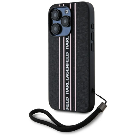 Husa de protectie Karl Lagerfeld Saffiano Athleisure Stripes Cord (KLHCP15LPAMSCNSP) compatibil cu iPhone 15 Pro, Roz