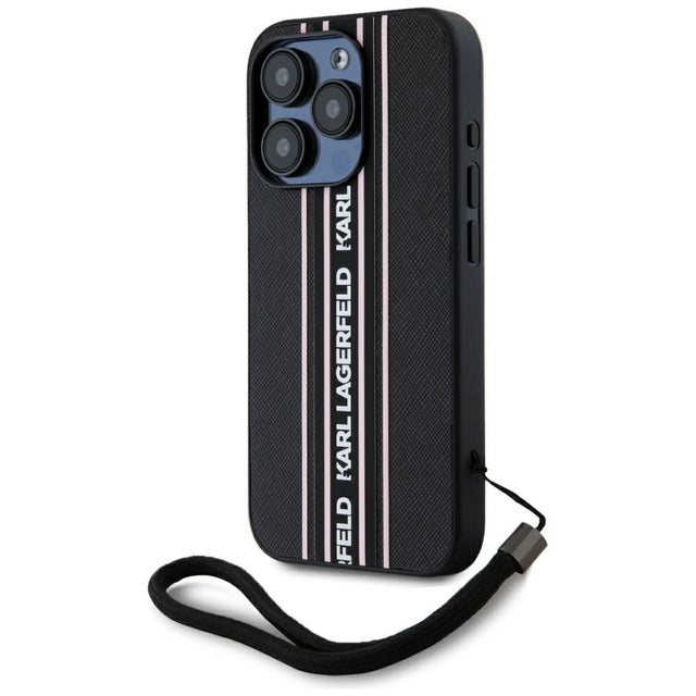 Husa de protectie Karl Lagerfeld Saffiano Athleisure Stripes Cord (KLHCP15LPAMSCNSP) compatibil cu iPhone 15 Pro, Roz