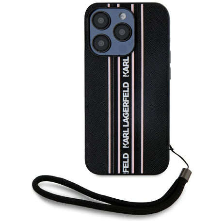 Husa de protectie Karl Lagerfeld Saffiano Athleisure Stripes Cord (KLHCP15LPAMSCNSP) compatibil cu iPhone 15 Pro, Roz