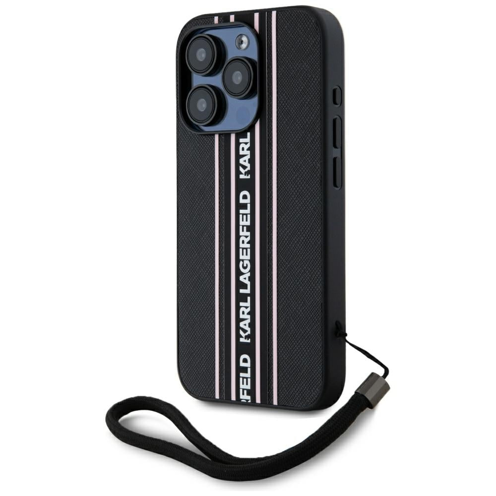 Husa de protectie Karl Lagerfeld Saffiano Athleisure Stripes Cord (KLHCP15XPAMSCNSP) compatibil cu iPhone 15 Pro Max, Roz