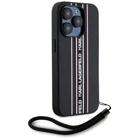 Husa de protectie Karl Lagerfeld Saffiano Athleisure Stripes Cord (KLHCP15XPAMSCNSP) compatibil cu iPhone 15 Pro Max, Roz