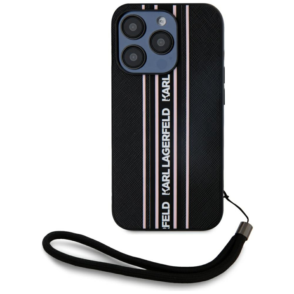 Husa de protectie Karl Lagerfeld Saffiano Athleisure Stripes Cord (KLHCP15XPAMSCNSP) compatibil cu iPhone 15 Pro Max, Roz