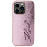 Husa de protectie Karl Lagerfeld Hardcase Leather (KLHCP15LPFMFBKMP) compatibil cu iPhone 15 Pro, Roz Metal Signature