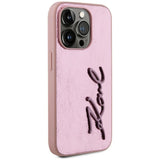 Husa de protectie Karl Lagerfeld Hardcase Leather (KLHCP15LPFMFBKMP) compatibil cu iPhone 15 Pro, Roz Metal Signature