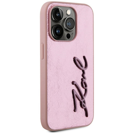 Husa de protectie Karl Lagerfeld Hardcase Leather (KLHCP15LPFMFBKMP) compatibil cu iPhone 15 Pro, Roz Metal Signature