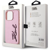 Husa de protectie Karl Lagerfeld Hardcase Leather (KLHCP15XPFMFBKMP) compatibil cu iPhone 15 Pro Max, Roz Metal Signature